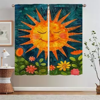 Шторы для гостиной 2 шт. Бесплатная доставка Подсолнух Шторы для спальни затемняющие шторы Тюль на кухне Жалюзи Жалюзи W50xH70cmx2pcs-CL