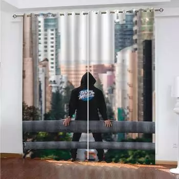 Шторы для гостиной, 2 шт., модные 3D-шторы для классного мальчика на улице, затеняющие оконные шторы для спальни, крючок для украшения W70xH160cmx2&Grommet Top