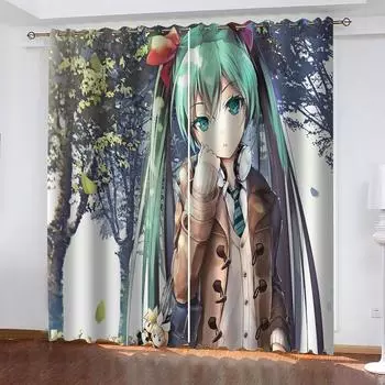 Шторы для гостиной, 2 шт., модные 3D-шторы с изображением девушки из аниме, современные затемняющие шторы для спальни, гостиной, шторы для обработки W70xH160cmx2&Grommet Top