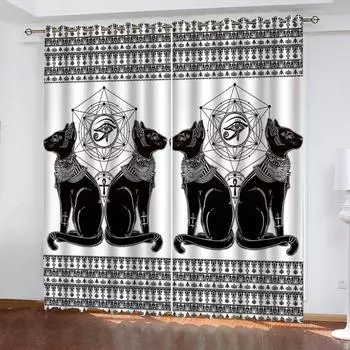 Шторы для гостиной 3D Древний Египет Креативные узоры Стильные шторы Оформление окна для спальни Офиса Кабинета Домашний декор W70xH160cmx2&Grommet Top