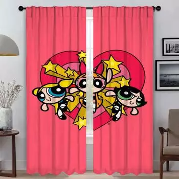 Шторы для гостиной с героями мультфильмов «Суперкрошки», занавески для перегородок, шторы от комаров, 2 шт., украшение на Хэллоуин для детей W50xH70cmx2pcs-CL