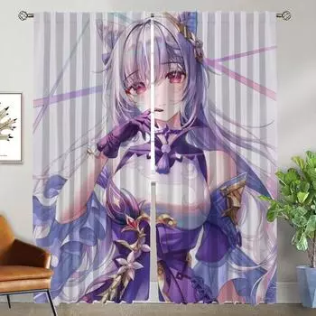 Шторы для гостиной Шторы Genshin Impact Home Interior Шторы 2 шт Тюль для спальни Украшение на Хэллоуин Перегородка W50xH70cmx2pcs-CL