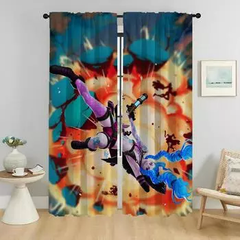 Шторы для гостиной Шторы LOL League of Legends Jinx Разделение Домашний интерьер Шторы 2 шт Хэллоуин Украшение Ребенок W50xH70cmx2pcs-CL