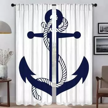 Шторы для гостиной Шторы Якорь Затемняющие Шторы 2 шт Разделительная Тюль для Спальни Оттенки Хэллоуин Украшения Ребенок W50xH70cmx2pcs-CL