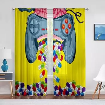 Шторы для игр для мальчиков, подростков, геймпадов, видеоигр, контроллеров, оконные шторы для гостиной, детской спальни, декор 2 панели, шторы (W50H130cm)-2pcs&Hook
