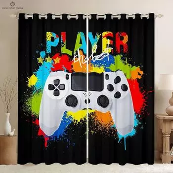 Шторы для игрового окна в киберспортивной комнате, красочная креативная печать, гостиная, спальня, украшения для киберспорта, индивидуальные шторы, 2 шт. W50xH130(CM)x2PCS&Rod pocket