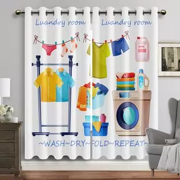 Шторы для прачечной, затемняющие затемняющие оконные шторы с люверсами для гостиной, спальни, окна, домашний декор, туалетная комната, Deoratiom W53.5 X H114cm X 2