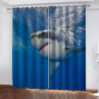 Шторы для салона, 2 шт., 3D, морские животные, большие белые акулы, узор, занавеска для окна для ребенка, детской комнаты для мальчика, спальни, гостиной 70Wx160Hcmx2&Grommet Top