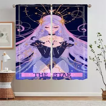 Шторы для спальни с изображением девушки-демона, затемняющие шторы для гостиной, шифоновые шторы с подхватами, кудри, затемняющие шторы, комплект из 2 шт., щупальца W50xH70cmx2pcs-CL