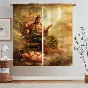 Шторы для ванной Manjusri Bodhisattva, завитки, затемняющие шторы для спальни, гостиная, современное украшение для дома, подхваты для штор W50xH70cmx2pcs-CL