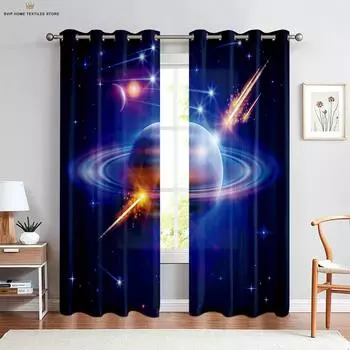 Шторы Dreamy Starry Sky Galaxy, напечатанные на 3D-принтере, затемнение, теплоизоляция, гостиная, кабинет, спальня, украшение для дома, 2 шт. W100xH130(CM) folio&Grommet Top