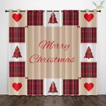 Шторы Дверные шторы Рождественские солнцезащитные шторы Затемняющие шторы из ткани Цифровая печать Снеговик Перфорированные 70x160cm*2 чёрный