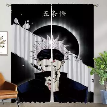 Шторы Gojo Satoru для гостиной, шторы для комнаты, 2 панели, шторы для домашнего интерьера, перегородки, украшения на Хэллоуин, ребенок W50xH70cmx2pcs-CL
