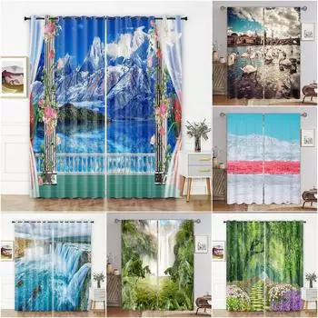 Шторы Green Forest, натуральный пейзаж, озеро, декор, люверсы, шторы для спальни, гостиной, столовой, 3D-узор, домашние шторы, 2 панели W50xH130(CM)x2pcs&Rod Pocket