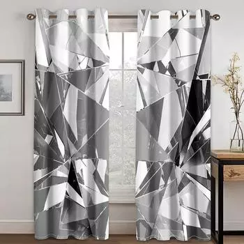 Шторы из разбитого зеркала с кристаллами, как выглядит узор, подходящий для офиса, гостиной, спальни, кухни, балкона, 2 шт. 50W130H(CM)X2PCS&Grommet Top