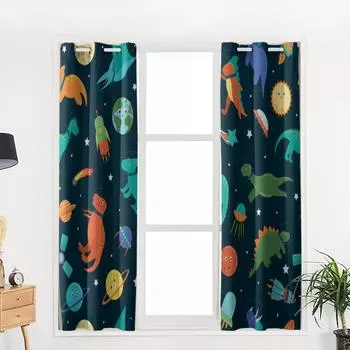 Шторы на окна с изображением динозавра, космической планеты, гостиной, детской спальни, оконные шторы, кухонные шторы 135W x 60H(cm)