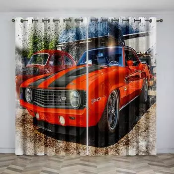 Шторы на окна с изображением гоночных спортивных автомобилей для гостиной, спальни для мальчиков, 2 шт., шторы для гостиной, запустите свои двигатели, бесплатная доставка, шторы (50Wx50H)x2(CM)&Rod Pocket