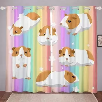Шторы на окна с изображением морской свинки для спальни, гостиной, милые шторы на окна с изображением животных, цветные фоновые шторы, 2 шт. W55 X H120cm X 2&HOOK