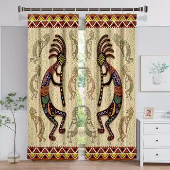 Шторы на окна с принтом в стиле юго-западных индейцев Кокопелли, шторы для кухни, гостиной, офиса, спальни с люверсами 50W160H(CM)x2Panel&Hook