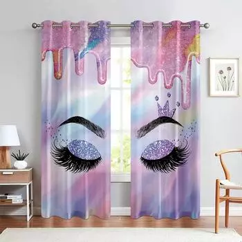 Шторы на окна с рисунком в виде единорога, сверкающие ресницы, индивидуальный принт, шторы для девочек, гостиной, кабинета, украшения 2 шт. (W50H130cm)-2pcs&Rod Pocket