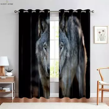 Шторы на окна с рисунком волка, индивидуальные шторы для гостиной, балкона, кухни, спальни, кабинета, декоративные шторы, 2 шт. W50xH140(CM)x2PCS&Rod pocket