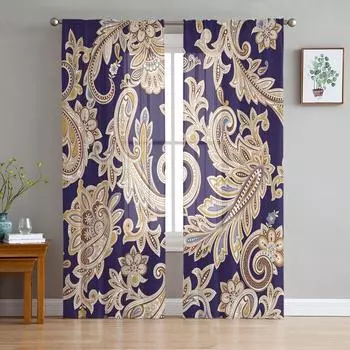 Шторы на окно с цветочным рисунком пейсли, прозрачный шифоновый тюль, занавеска для дома, гостиной, украшение для фона 135W x 114H(cm)