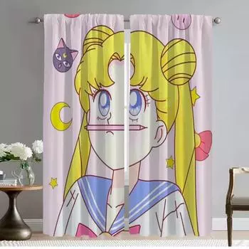 Шторы от комаров, 2 шт., шторы с изображением лунной девушки для гостиной, занавески для перегородки, тюль для украшения на Хэллоуин для спальни, дома W50xH70cmx2pcs-CL