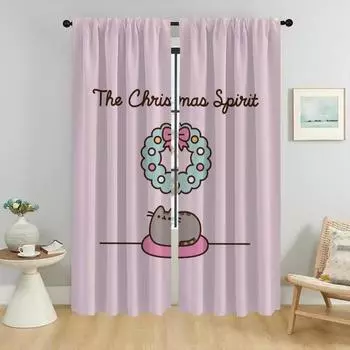 Шторы от комаров, 2 шт., тюль Pusheens, для спальни, затемняющие шторы, занавески для гостиной, украшения на Хэллоуин W50xH70cmx2pcs-CL