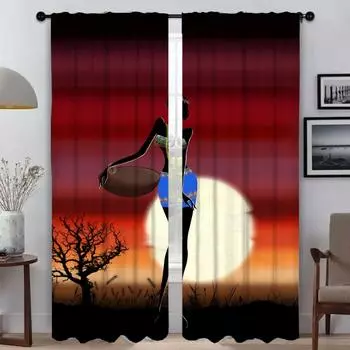 Шторы от комаров для гостиной, африканские женские затемняющие шторы, перегородки для домашнего интерьера, шторы из 2 предметов, жалюзи, жалюзи W60xH90cmx2pcs-CL