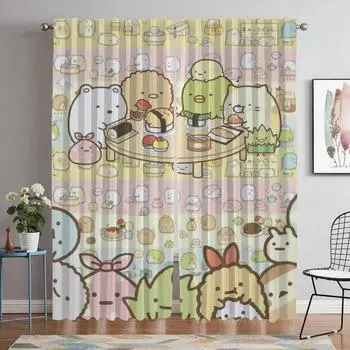 Шторы от комаров для гостиной Sumikko Gurashi Partition Home Interior Шторы 2 шт. Затемняющие шторы для кухни W60xH90cmx2pcs-CL