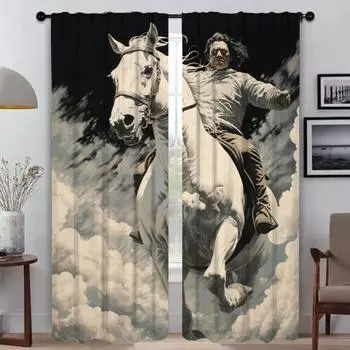 Шторы от комаров в виде лошади для гостиной, украшения на Хэллоуин, занавески для домашнего интерьера, 2 шт., перегородки для детей W50xH70cmx2pcs-CL
