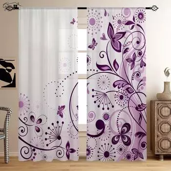 Шторы с 3D-печатью «Бабочка, цветок любви» в пасторальном стиле для спальни, гостиной, кабинета, декоративные шторы из полиэфирного волокна W50xH130(CM)x2PCS&Grommet Top