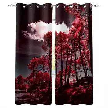 Шторы с 3D принтом для спальни, кухни, гостиной, для мальчиков и девочек, оконные петельки, кольцо, занавеска, модные деревья, пейзаж W60H60(CM)x2PCS&HOOK