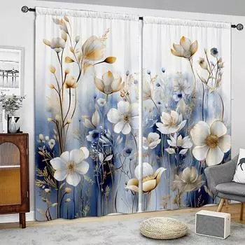 Шторы с цветочным принтом для домашнего декора - Карниз для окон с карнизом для спальни, кухни, гостиной 52.5cmX116cm X 2pcs