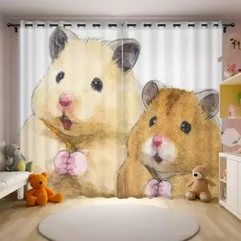 Шторы с изображением мультяшного хомяка, милые шторы с принтом маленьких животных для детей, мальчиков, девочек, спальни, окна, гостиной, кухни, также доступны (50Wx50H)x2(CM)&Rod Pocket