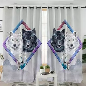 Шторы с изображением тотема в виде животного волка, черно-белые шторы с изображением волка, 2 панели, детская комната, гостиная, спальня, балкон, кабинет, декор 50W130H(CM)x2&Hook