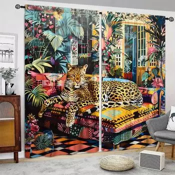 Шторы с принтом Art Leopard для домашнего декора - Карнизы для окон в спальню, кухню, гостиную 52.5cmX116cm X 2pcs