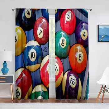 Шторы с принтом «Бильярд» Полузатемняющие шторы для спальни Гостиной Окна от пола до потолка Кухонные жалюзи 2 панели Cortinas 100W130H(CM)40x51in&rod pocket