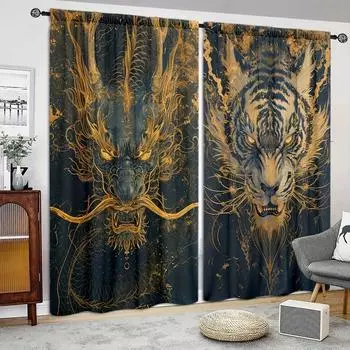 Шторы с принтом «Битва дракона и тигра» для домашнего декора — оконные карнизы с карнизом для спальни, кухни, гостиной 52.5cmX116cm X 2pcs