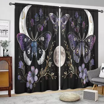 Шторы с принтом «Лунная моль» для домашнего декора — оконные карнизы с карнизом для спальни, кухни, гостиной 52.5cmX116cm X 2pcs