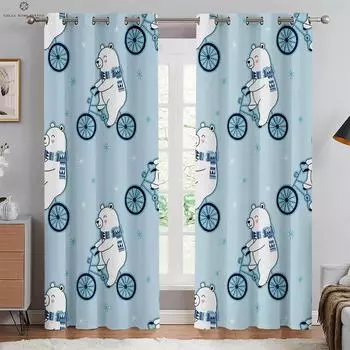 Шторы с принтом мультяшного медведя для детской комнаты, декоративные шторы, подходящие для спальни, гостиной, окна кабинета, 2 шт. W50xH130(CM)x2PCS&Rod pocket