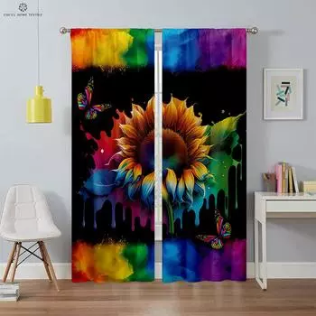 Шторы с принтом подсолнухов в пасторальном стиле, декоративные шторы, подходят для спальни, гостиной, кабинета, 2 шт. W50xH130(CM)x2PCS&Rod pocket