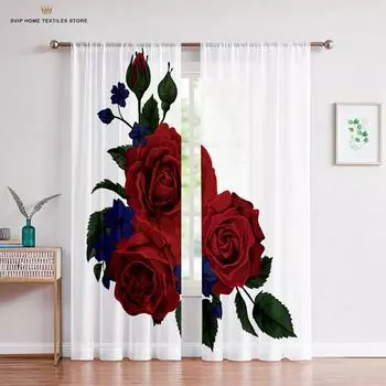 Шторы с принтом Red Rose Retro Romantic, гостиная, спальня, кухня, украшение окна, украшение дома, 2 шт. W50X130H(CM)X2PCS&Grommet Top