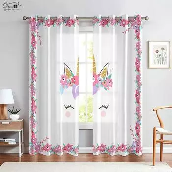 Шторы с принтом «Ресницы» в виде единорога и звезды, детские декоративные шторы с рисунком из мультфильмов, шторы для гостиной, кабинета, украшения для дома W50xH130(CM)x2PCS&Grommet Top