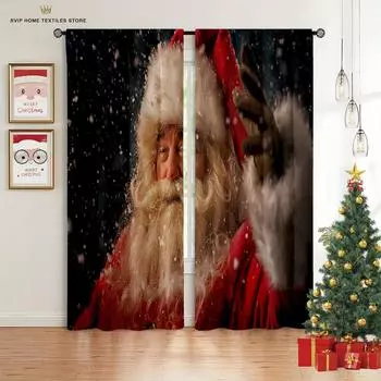 Шторы с принтом Санта-Клауса, Рождественская елка, Машина, Снежинка, Спальня, Гостиная, Столовая, Украшение окна, 2 шт. W50X130H(CM)X2PCS&Grommet Top