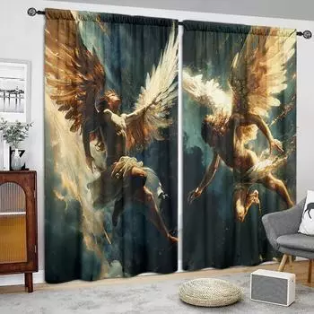 Шторы с принтом «Спускающийся ангел» для домашнего декора — оконные карнизы с карнизом для спальни, кухни, гостиной 52.5cmX116cm X 2pcs