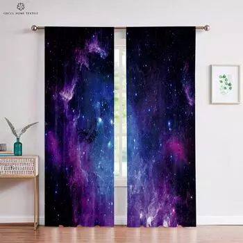 Шторы с принтом «Звездное небо», карманы для штанг, декоративные, спальня, гостиная, кабинет, на заказ, 2 шт. W50xH130(CM)x2PCS&Rod pocket