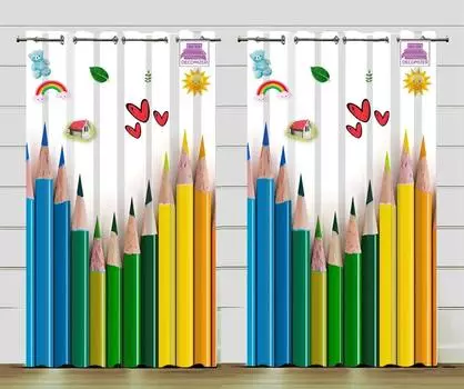 Шторы с рисунком из цветных карандашей, тонкие оконные шторы для гостиной, декор спальни, бесплатная доставка, 2 шт. 50W160H(CM)x2Panel&Hook