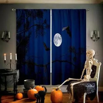Шторы с рисунком из мультфильмов на Хэллоуин, ужасный призрак, тыква, 100% полиэстер, спальня, гостиная, украшение для вечеринки, 2 шт. W50xH130(CM)x2PCS&Rod pocket