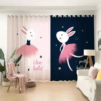 Шторы с высоким затемнением, мультяшный милый сливовый олень, кролик, детская комната, спальня, от пола до потолка, затемняющие шторы, новый стиль W55 X H120cm X 2&HOOK
